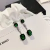 Dangle Lustre Dames Rétro Emeraude Boucles D'oreilles Super Clignotant Vert Cristal Zircon Atmosphérique Long Luxe 925 Bijoux En Argent Dangle