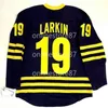 Nik1 Sdylan LARKIN NEW MICHIGAN WOLVERINES White Blue Hockey Jersey 100% вышивка пользовательские или любое имя или номер