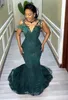 2022 Plus Size Arabic Aso Ebi Dark Green Luxurious Prom Dresses Mermaid Sheer Neck Evening Formal Party Second Reception Birthday Engagement Gowns Dress ZJ222