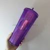 2022 Starbucks Duplo Laser Roxo Profundo Durian Laser Copo de Palha Copos Sereia Plástico Água Fria Copos de Café Caneca de Presente