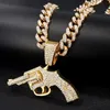 Pendant Necklaces Hip Hop Revolver Gun Crystal Necklace For Men Women Punk Bling Iced Out Rhinestone Cuban Link Chain Jewelry