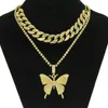 HOP HIP IBED OUT SHINESTONE Big Butterfly Pingente Colar Chain Chain Conjunto para Mulheres Statment Bling Crystal Animal Cheker Jewelry2546