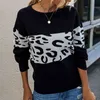Nova camisola de malha solta casual feminino malhas pulôver jumpers manga longa o pescoço leopardo retalhos topos l220705