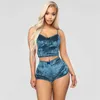 Designer Dam Sexig Sammet Pyjamas Set Dam Spets V-ringad Crop Tops Shorts Kostym 2 Styck Nattkläder för tjejer Nattkläder Underkläder