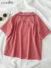 YSZWDBLX Vrouwen Shirt Korte Mouw Zomer Casual Effen Blouse Koreaanse Turn-down Kraag Chiffon Shirts Wit Roze Vrouw Tops