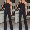 Kvinnors jumpsuits Rompers Women's One Shoulder Jumpsuit Romper Bodysuit Office Lady Party Ladies Summer Clubwear Long Trousers Pantswo