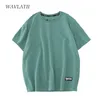 WAVLATII Women 100% Cotton T shirts Female Green Fashion Oversized Streetwear Short Sleeve Tees Tops for Summer WT2201 W220422
