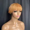 Straight Short Pixie Cut Wig For Black Women Peruvian Remy Human Hair With Bangs Wig Bob Wigs Pre Plucked Hairline On Sale