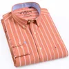 Casual overhemden voor heren Regular-fit, stevige gebreide Oxford-tops met lange mouwen, geruit, gestreept, geborduurde zak, button-down Casual, veelzijdige overhemden 230206