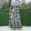 Etniska kläder abaya dubai klänningar för kvinnor 2022 o-krage bunt ärm elegant maxi klänning muslimsk blommig tryck swing pakistan klädetni