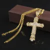 Colar de pingente de pingente de cruzamento gelado de colar de corrente cubana de link dourado jóias de hip hop252m
