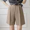 Löst Khaki Wide Leg Summer Shorts Casual High midje Casial Suit Tyg Knälängd Byxor Kvinnliga S Bermuda 220527