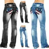 Calças femininas capris bandeira americana estiramento lavado bootcutas mulheres jeans slim straight casual cintura alta denim calças para