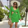 Casual Jurken Sexy Gehaakte Strand Cover Up Vrouwen Hollow Out Beachwear Lange Mouw Badpak See Through Jurk Bikini Cover-upsCasua274Q