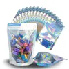 Holographic Resealable Mylar Bags Smell Proof Heat Sealable Stand Up Pouches - Use for Party Favors Candy Gift LX4692