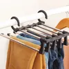 Hangers & Racks Multifunctional Stainless Steel Magic Pants Holder Wardrobe 5in1 Multi-layer Telescopic Folding Storage Trousers Rack Underwear Hanger ZL1135