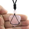 Pierre naturelle Rose Rose cristal améthystes coeur forme pendentif colliers guérison cristal Quartz Reiki corde enveloppé collier de pierre