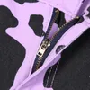 Womens Jeans Fashion Woman Mid Waist Loose Pocket Purple Cow Print Pants Leopard Straight Leg Long Pantalones De Mujer