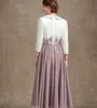 A-lijn V-hals thee-lengte Chiffon Lace Mother of the Bride Dress 2024 Half Sheeves Appliques Bridal Party Jurk Customed Robe de Soiree