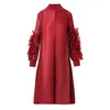 DEAT Woman Pleated Midi Dress Ruffles Mesh Long Sleeve Half Turtleneck Vintage Style Elegant 2022 Early Spring Fashion 15AB262 220317