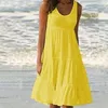 Summer Casual Sweet Strap White Dress Ladies V Neck Knä längd Big Swing Beach Dress Loose Dresse 220601
