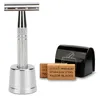 Haward Silver Razor Metal Metal Edge Safety Razor مع 10 شفرات حلاقة حلاقة يدوي للرجال Eco الصفر الصفر النفايات 220622