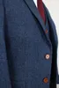 Wełniany niebieski herringbone retro dżentelmen w stylu niestandardowe menów garnitury krawieckie garnitury marynarki dla mężczyzn 3 sztuki kurtka