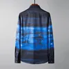 Allover Gedrukt Blauw Heren Shirts Luxe Lange Mouw Zijde Bloemen Casual Mannelijke Shirts Mode Slanke Fit Party Man 3XL