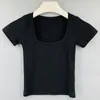 Square Collar Slim Crop Tops T Shirt Kvinnor Kortärmad bomull Tee Kvinna Kläder Sommar Tshirt Camisetas de Mujer 220408