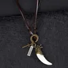 Wolf Animal Tooth Necklace Retro Letter ID Cross Charm Adjustable Leather Chain Necklaces for Women Men Fashion Jewelry