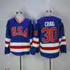 MIT 1980 Milagre no Gelo Hóquei Jersey 17 Jack O'Callahan 21 Mike Eruzione 30 Jim Craig 88 Patrick Kane 9 Zach Parise Mens Hóquei Jerseys