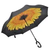 Inverted Fashion Sunny Rainy Umbrella Reverse Folding Windproof Umbrellas with C Handle Double Layer