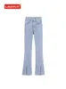 High-waisted Split Heart-decorated Jeans Women's Summer New Design Elastic Slimming Bell-bottoms Nine-point Denim Pants Female T220728