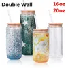 Garrafas de água de vidro duplo de parede dupla, canecas de neve pré-perfuradas retas para sublimação e xícaras de glitter 16oz 20oz US warehouse