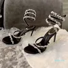 Fashion-Pearl Crystals Sandales à talons aiguilles embellies 10mm strass noir Chaussures de soirée femmes à talons hauts Luxury Designers Wraparound Dress shoe