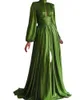 Robes décontractées Femmes Sexy Brillant Olive Vert Boho Robe Printemps Automne Manches Longues Soirée Élégante Maxi Slit Big Swing Robes FormellesCas