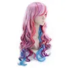 Similler Perruques Synthétiques Longues Bouclées pour Femmes Résistance à la Chaleur Cheveux Multicolore Arc-en-Ciel Cosplay Perruque Rouge Rose Vert Couleur Mixte 220622