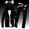 Men's Tracksuits Men's Casual 2pcs Set Hoodie Sweatshirt Top Jeans Pants Long Sleeve Coat Black/White Trousers For Male Autumn ClothingM