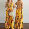 Mujeres Summer Sexy Vestido impreso sin espalda Fashion V Neck Winist Maxi New Boho Casual Vacationwear