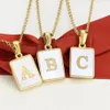 Elegant Square Shell Initial Necklaces for Women Gold Tone Stainless Steel Pendant Letter Name Charm Fashin Lady Party Gift