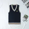 Kläderuppsättningar S-5XL Spring Autumn Embrodery Stripes Sticked Vests Women Casual Pullovers V Neck Sweaters JK School Uniform Student Clothesc