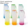 US WAREHOUSE 500ml Sublimation Gradient Color Glass TUMBLER Creative Sequins Bottle Summer Drinkware with lid and handle NEW ARRIVAL