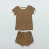 Hitomagische Mädchen Terry Set Dress Clothes Jungen Kleinkinder Kleidungsshorts für Sommer Kinder Braun 220507