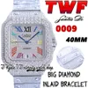 TWF tw0009 Japon Miyota Montre automatique pour hommes Gros diamants Lunette Cadran en diamant glacé Marqueurs romains multicolores Bracelet en acier inoxydable Super Edition Montres d'éternité