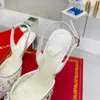 Rene Caovilla Crystal-versierde schoenen Hina Lace Point-Toe Slingback Pumps Stiletto Sandals La Luxury Designers Dress Shoe Evenal Sandal Factory Schoeisel