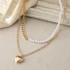 Pendanthalsband Retro Alloy Pearl Chain Stitching Necklace European och American Creative Stacking Ins Net Red Style CLAVICLE CHACHEPENDANT