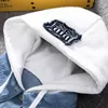 E-BAIHUI Men Denim Jacket Streetwear Hip Hop Hooded Jean Jackets Male Casual Loose Outerwear 2021 New Spring Fashion Slim Fit Coat Blue fake