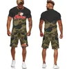 Men s Indian Skull Camouflage Printed Short Sleeve Tees Suits Plus Size Men Sportwear Motorcycle Racing T shirt Shorts Tracksuit 220616