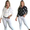 Modebrevtryck blusar för kvinnors långärmad Cardigan -knappar avslappnad varumärkesskjorta J1916