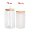 Tumblers 16oz 12oz Sublimation Glass Beer Mugs with Bamboo Lid Straw DIY Blanks Frosted Clear Can Shaped Cups Heat Transfer Cocktail Iced Coffee Soda Whiskey Glasses